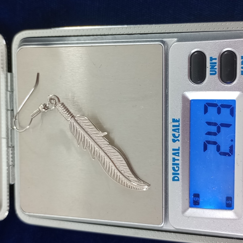 Sterling Silver Feather Dangle Earrings - Picture 7 of 12